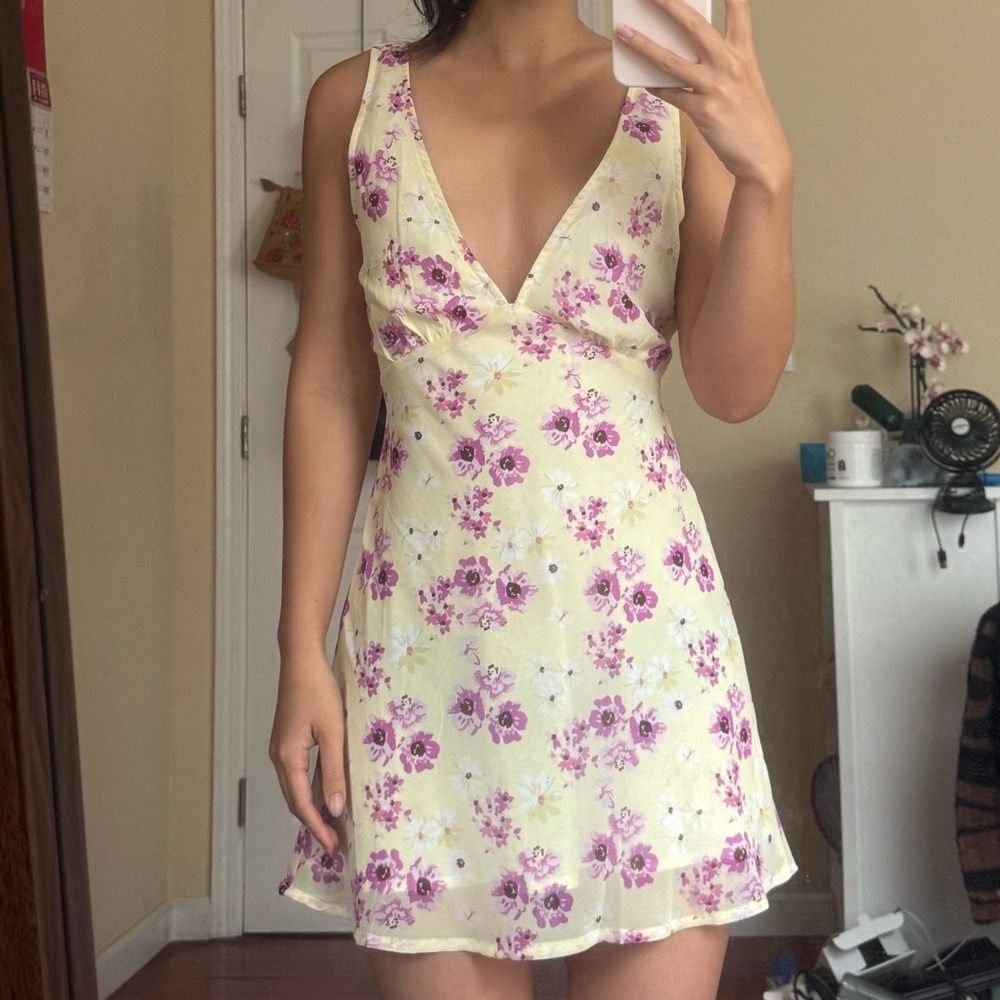 Princess Polly Floral Dress - Cream and Purple